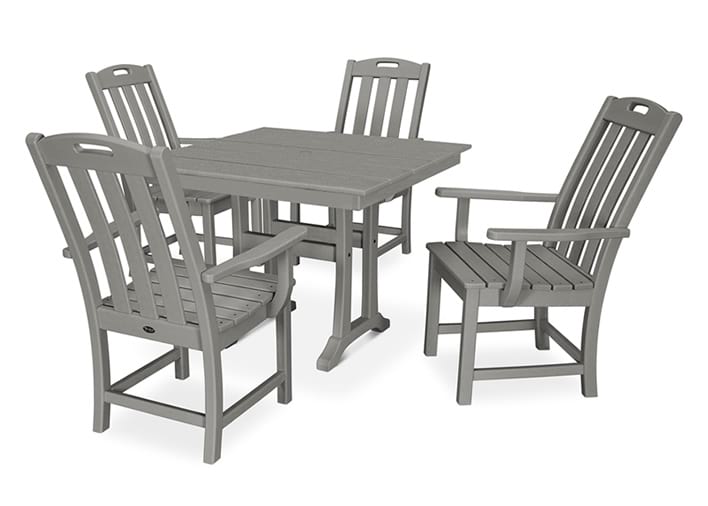 Yacht Club 5-Piece Farmhouse Arm Chair Dining Set in Stepping Stone